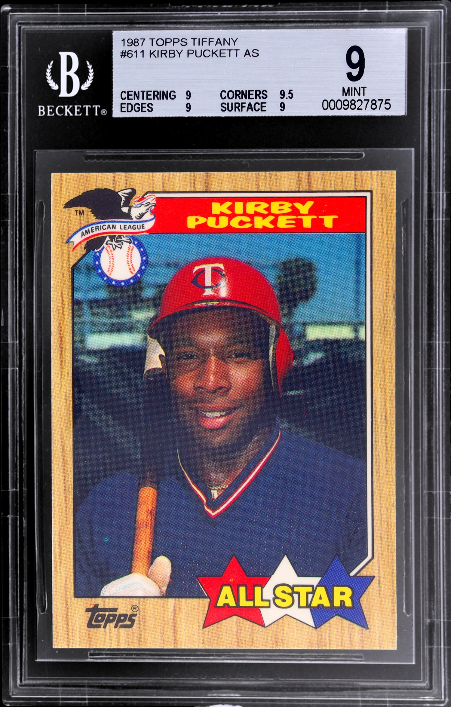 1987 Topps Tiffany All-Star Kirby Puckett #611 BGS 9 Mint