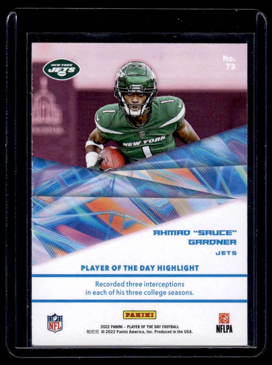 Ahmad Sauce Gardner 2022 Panini Player of the Day Blue Rainbow Foil /25