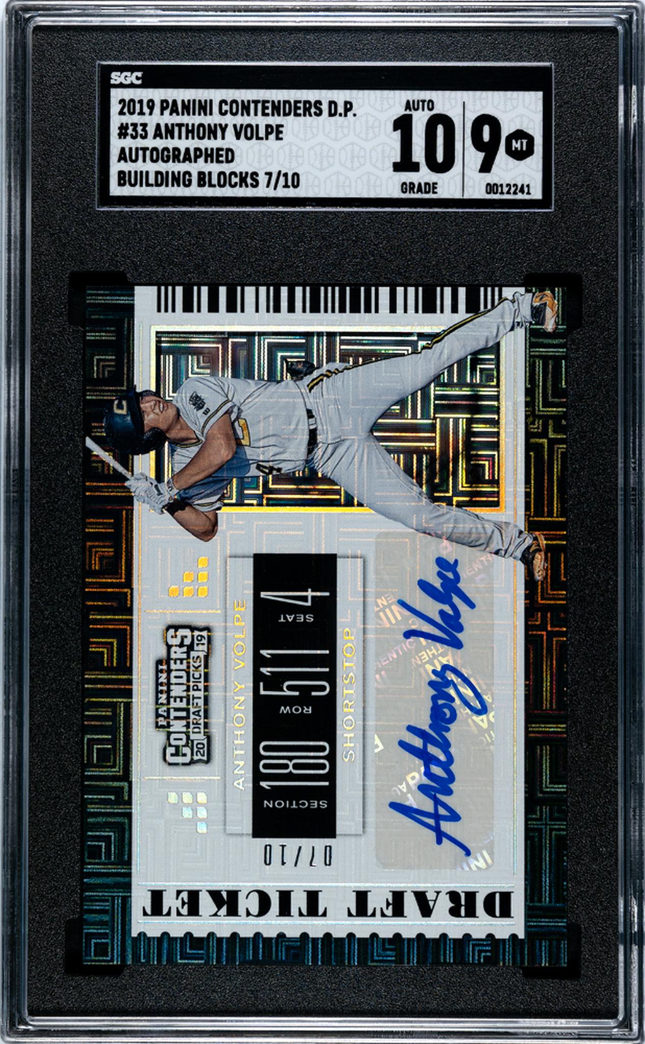 2019 Contenders #33 Anthony Volpe Draft Ticket Building Blocks /10 SGC 9