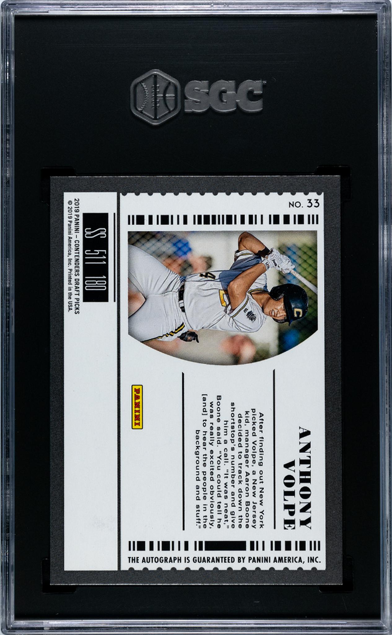 2019 Contenders #33 Anthony Volpe Draft Ticket Building Blocks /10 SGC 9