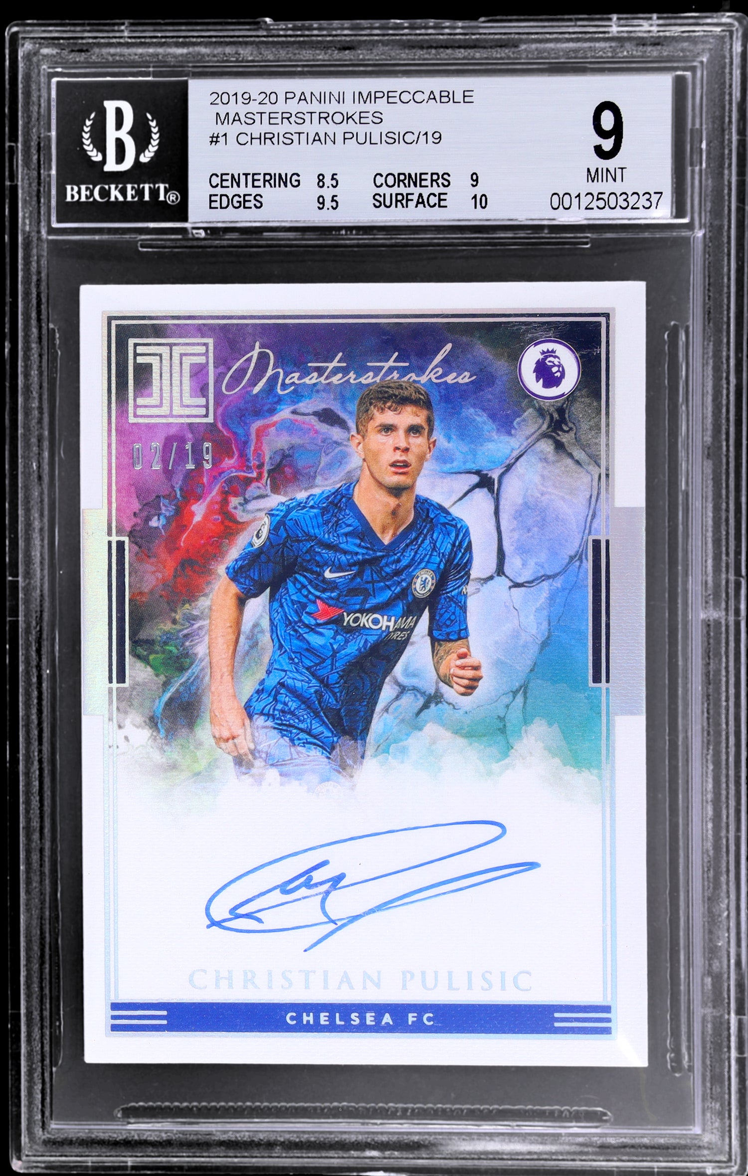 2019-20 Panini Impeccable Masterstrokes Christian Pulisic #1 /19 BGS 9 Auto