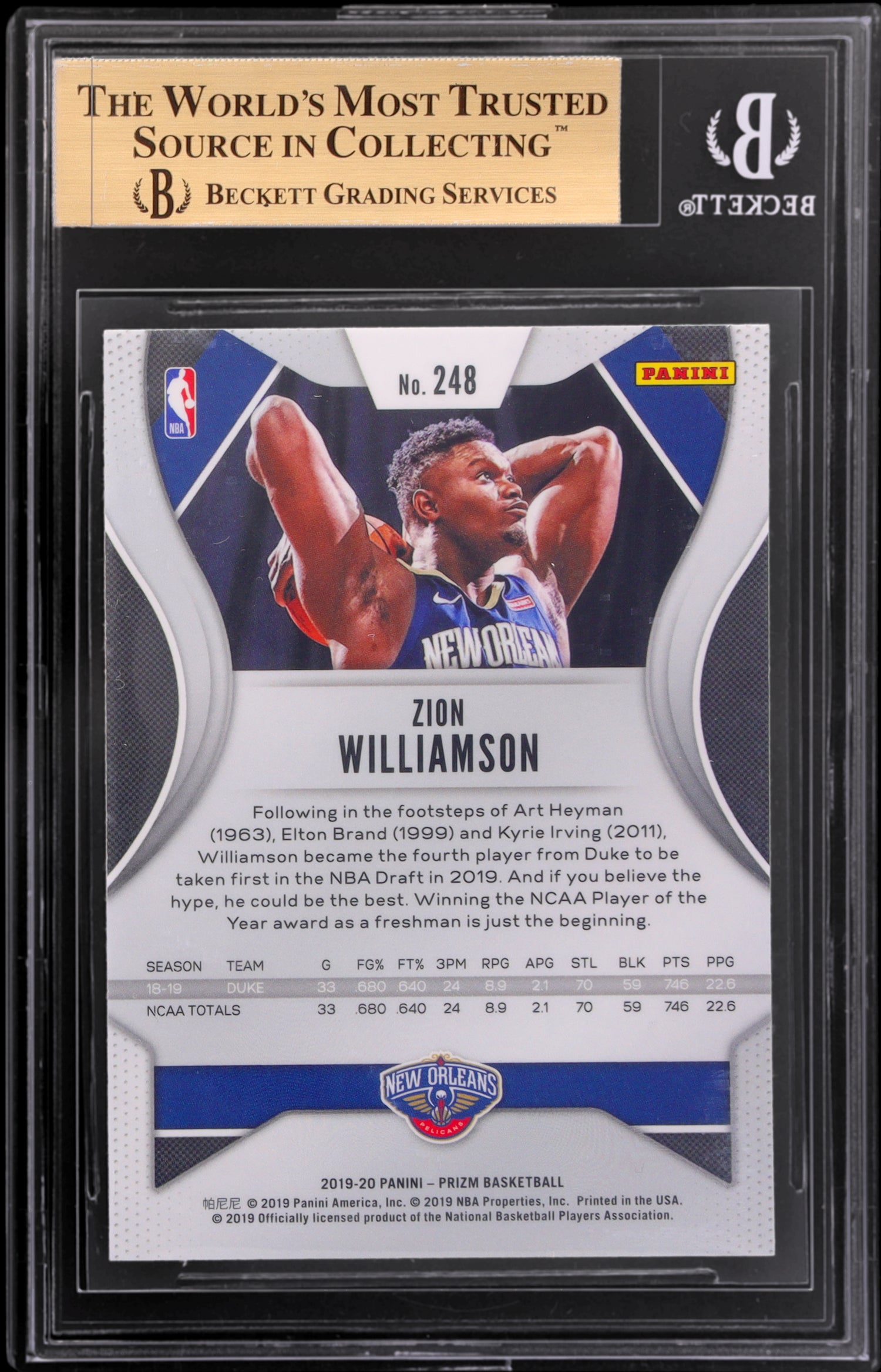 2019-20 Panini Prizm Zion Williamson #248 BGS 9.5 RC