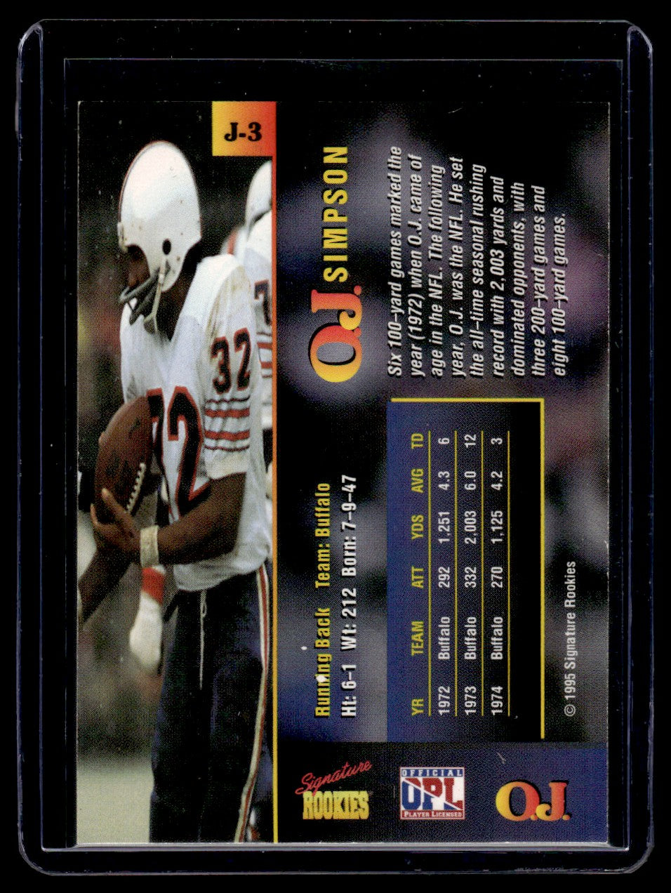 1995 Signature Rookies The Juice O.J. Simpson #J-3 Auto