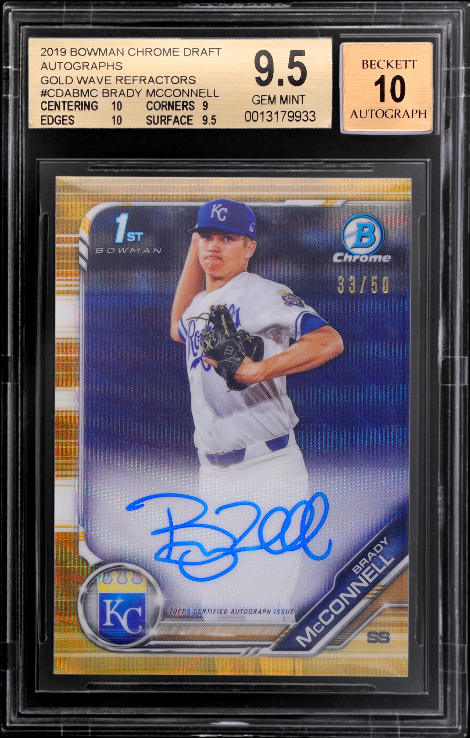 2019 Bowman Chrome Draft Gold Wave Brady McConnell #CDA-BMC /50 BGS 9.5 Auto