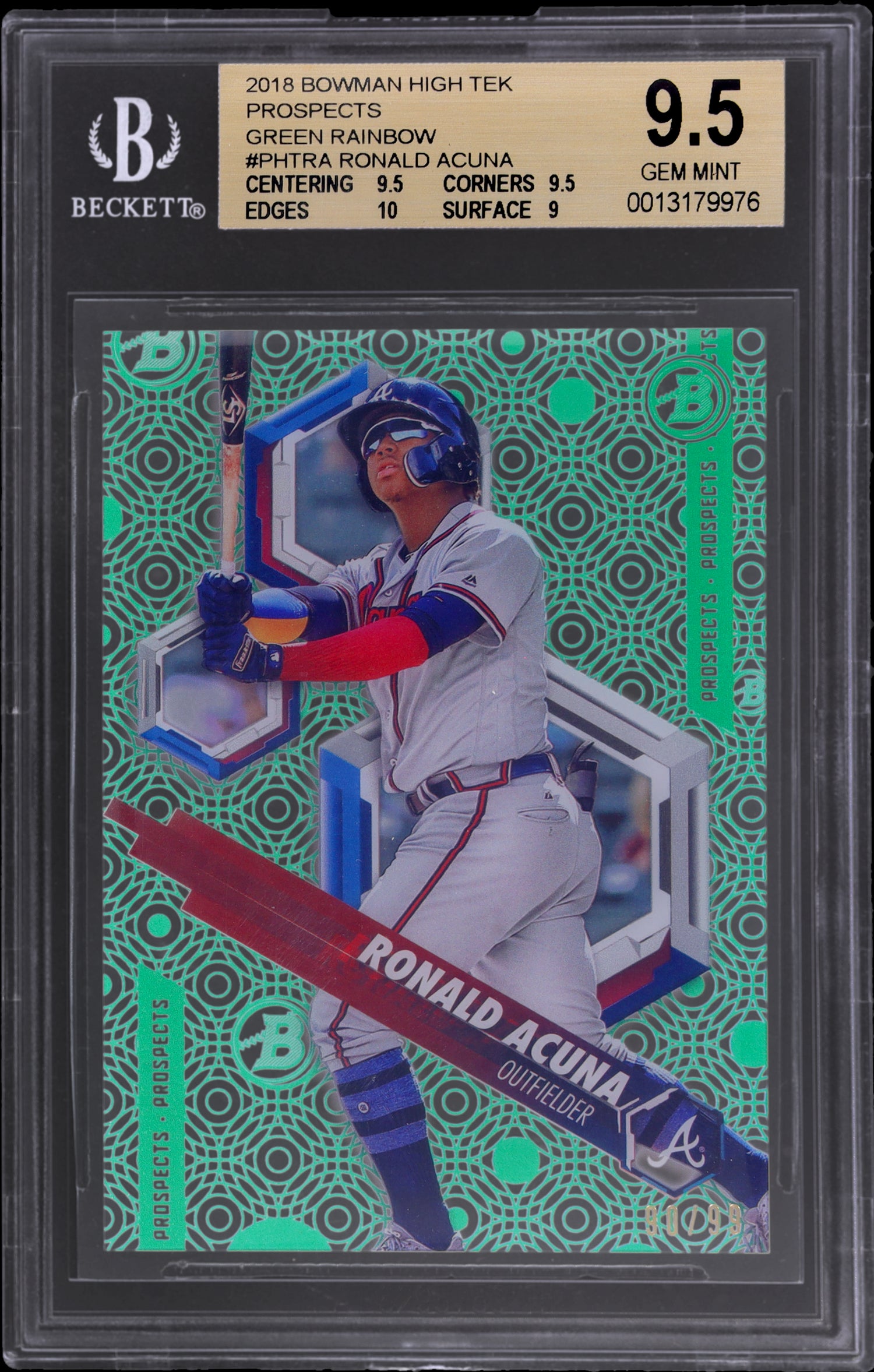 2018 Bowman High Tek Green Rainbow Ronald Acuna #PHT-RA /99 BGS 9.5 RC