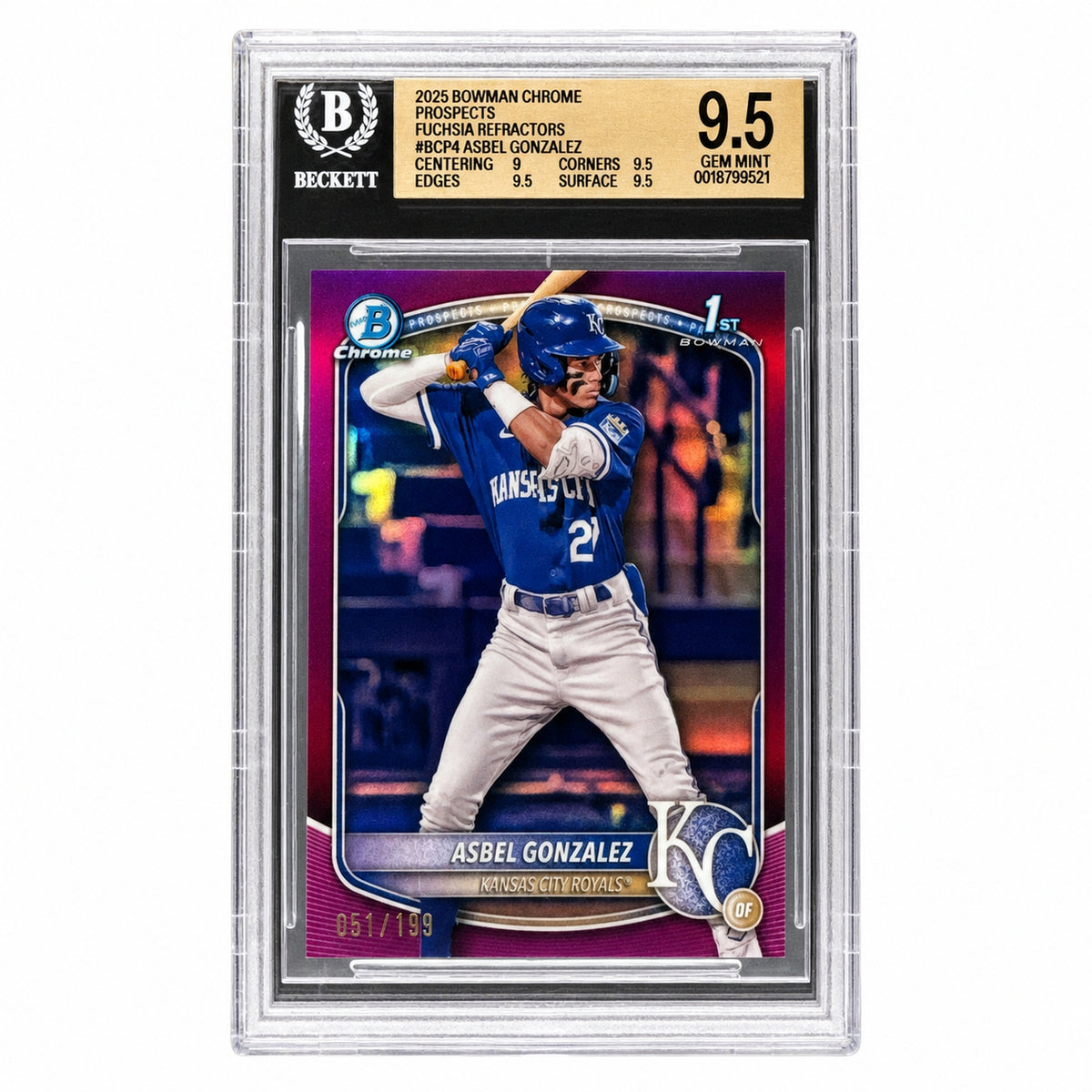 2025 Bowman Asbel Gonzalez Fuchsia Wave Refractor /199 1st Prospect BGS 9.5