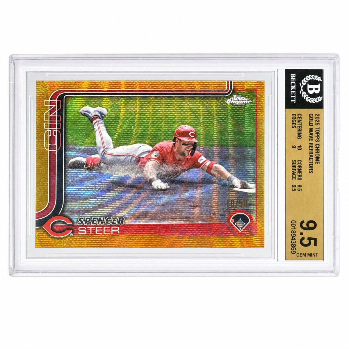 2025 Topps Chrome Gold Wave Refractors Spencer Steer #174 /50 BGS 9.5