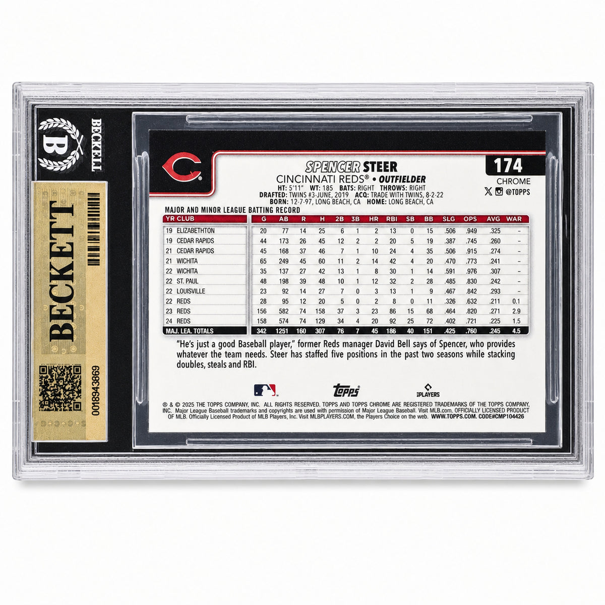 2025 Topps Chrome Gold Wave Refractors Spencer Steer #174 /50 BGS 9.5