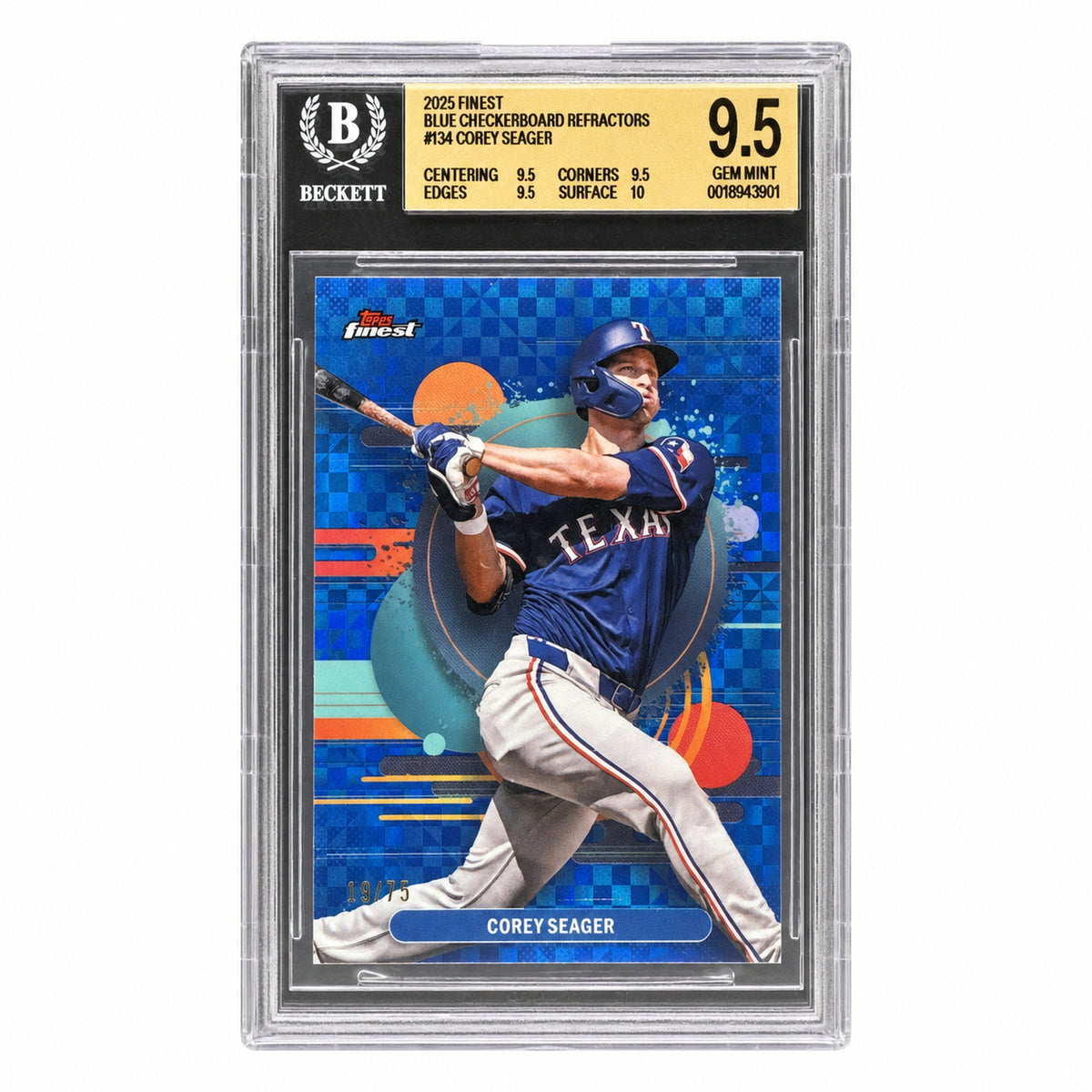 2025 Topps Finest Corey Seager #134 Blue Checkerboard Refractor /75 BGS 9.5