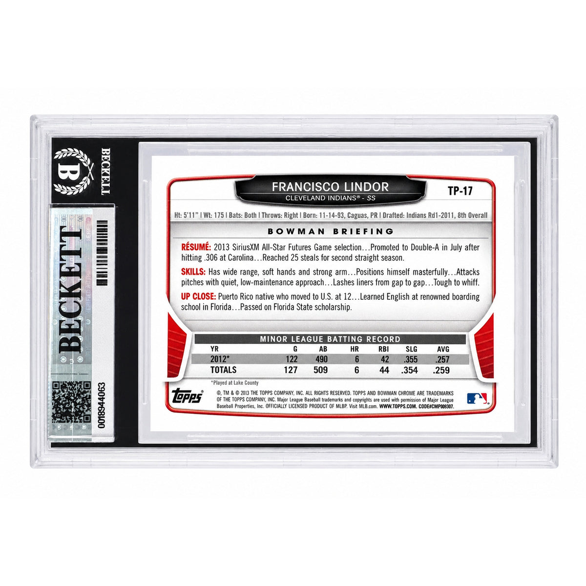 2013 Bowman Draft Picks & Prospects Francisco Lindor #TP-17 Chrome Top BGS 9