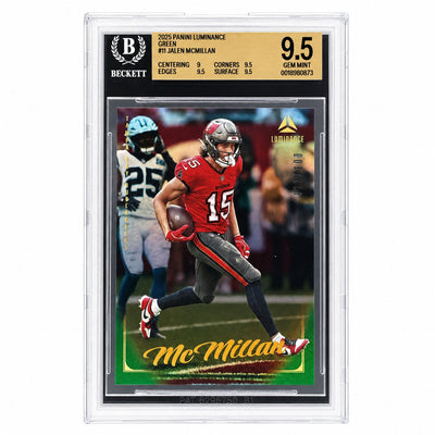 2025 Panini Luminance Jalen McMillan #11 Buccaneers Green /100 BGS 9.5