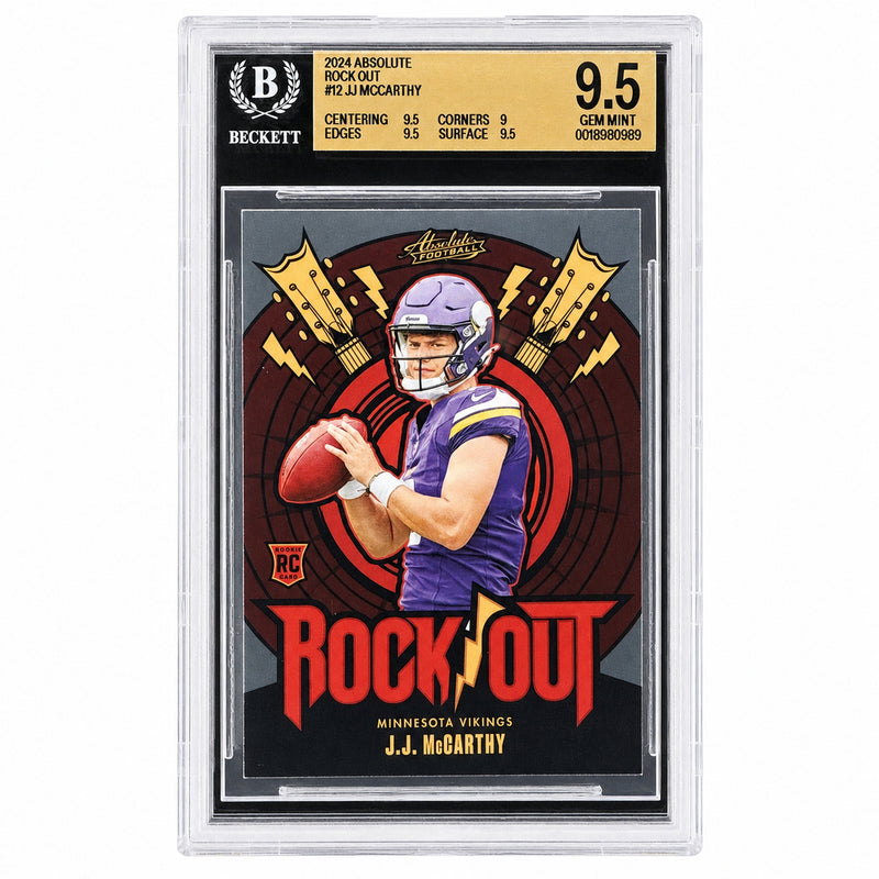 2024 Panini Absolute J.J. McCarthy #RO-JMY Rock Out RC Vikings BGS 9.5