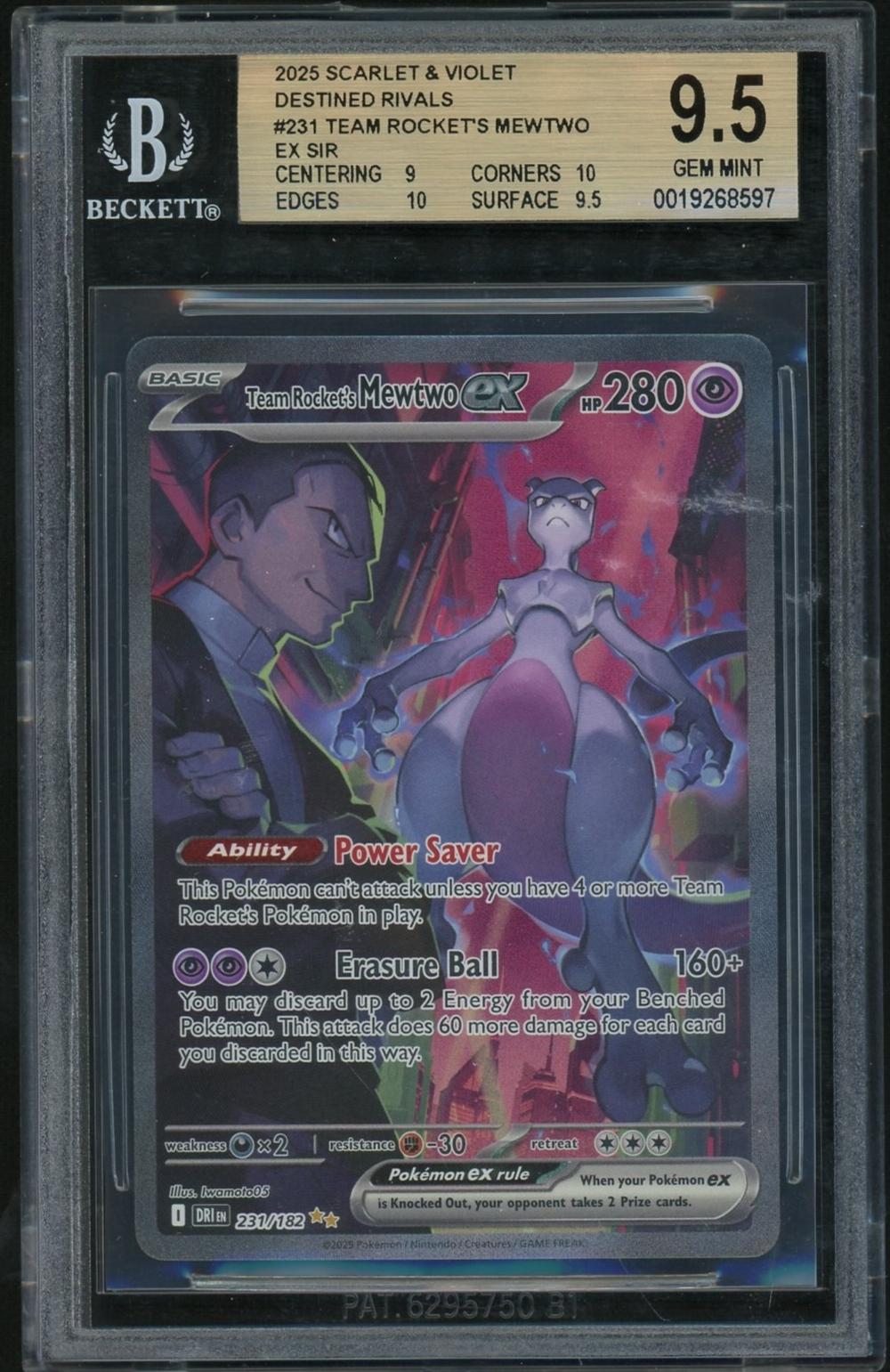 2025 Pokemon Scarlet and Violet Destined Rivals Special Illustration Rare Team Rocket's Mewtwo Ex #231 BGS 9.5