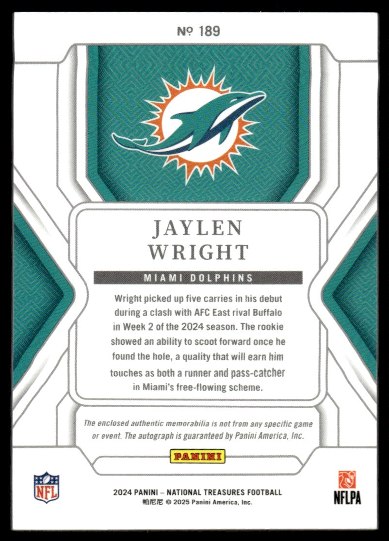 2024 Panini National Treasures Jaylen Wright #189 RC RPA 01/49