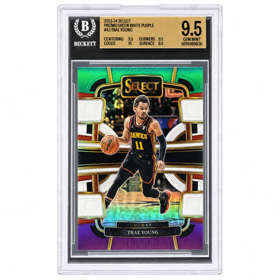 2023-24 Panini Select Trae Young #43 Prizms Green White Purple BGS 9.5