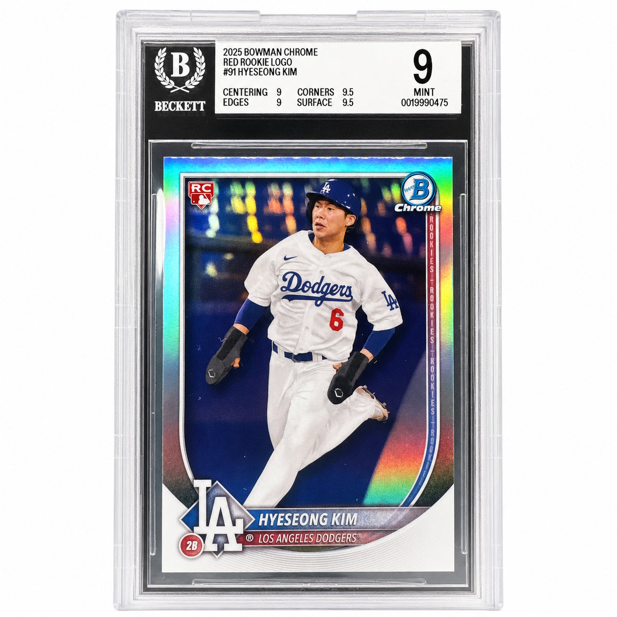 2025 Bowman Hyeseong Kim #91 Chrome Red RC Rookie Redemption Dodgers BGS 9