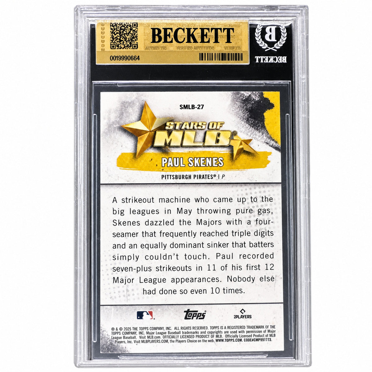 2025 Topps Paul Skenes #SMLB-27 Stars of MLB Pirates BGS 9.5