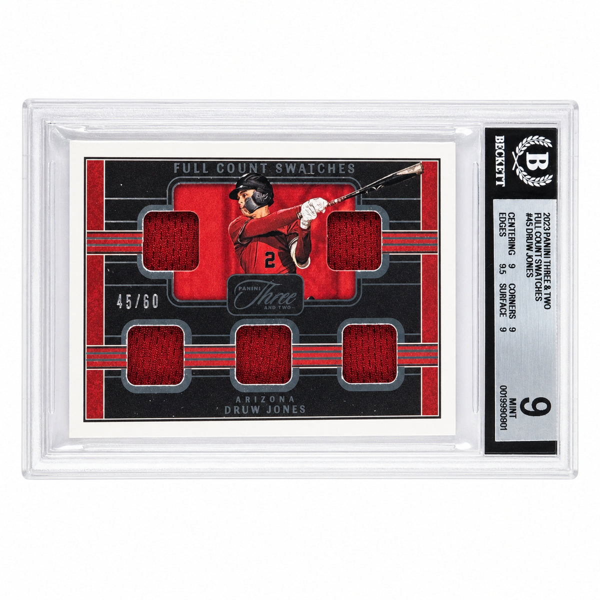 2023 Panini Three and Two Druw Jones #FCS-DJ Full Count Swatches /60 MEM BGS 9