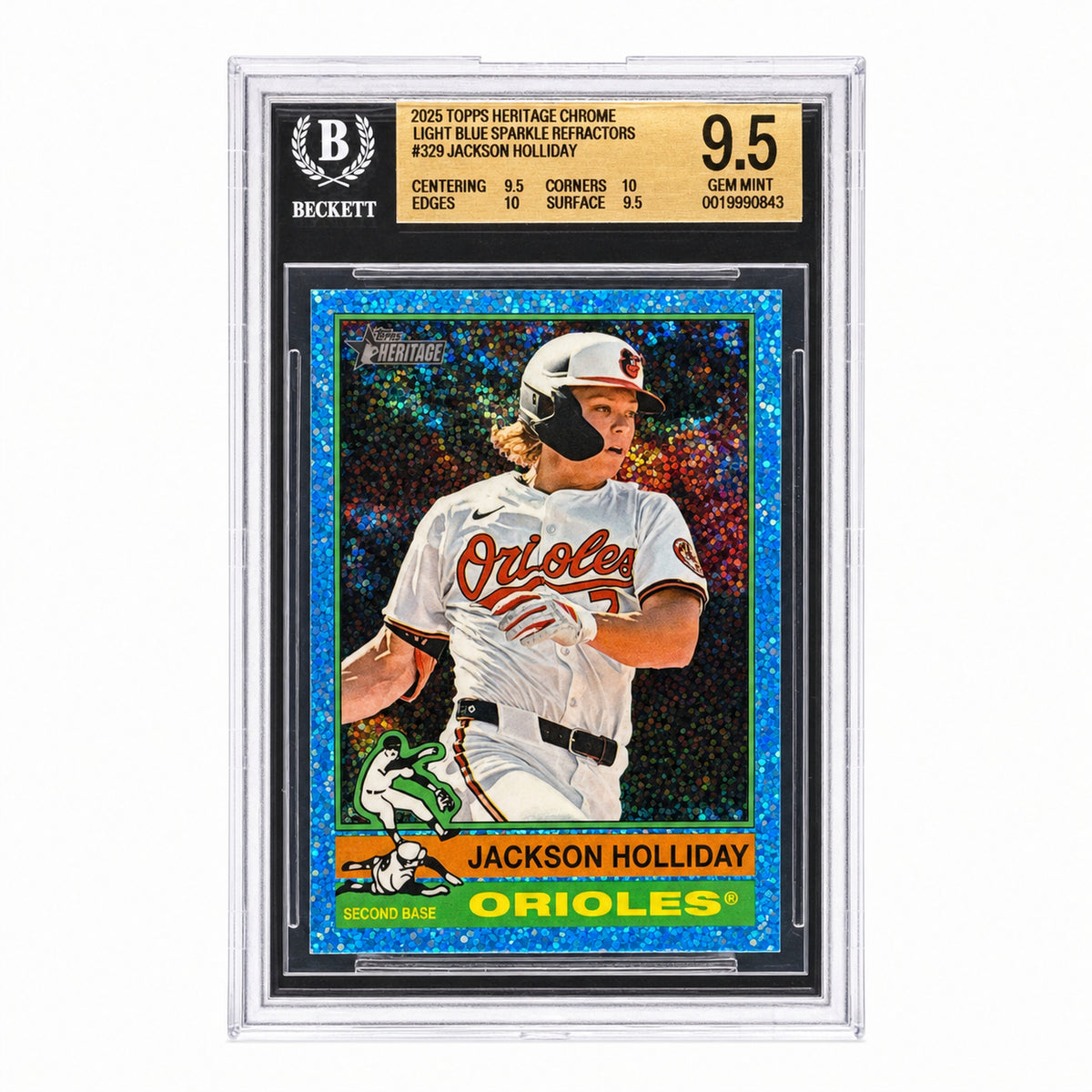 2025 Topps Heritage Jackson Holliday #329 Light Blue Sparkle Refractor BGS 9.5