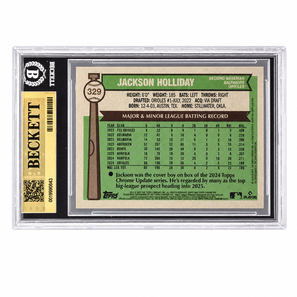 2025 Topps Heritage Jackson Holliday #329 Light Blue Sparkle Refractor BGS 9.5