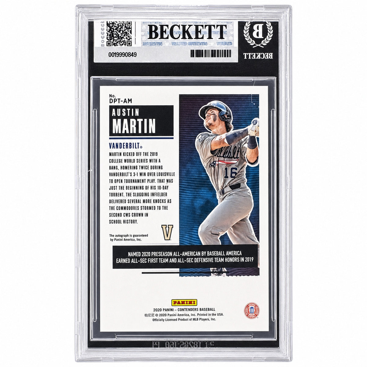 2020 Panini Contenders Austin Martin Draft Pick Ticket Red /75 Auto BGS 9