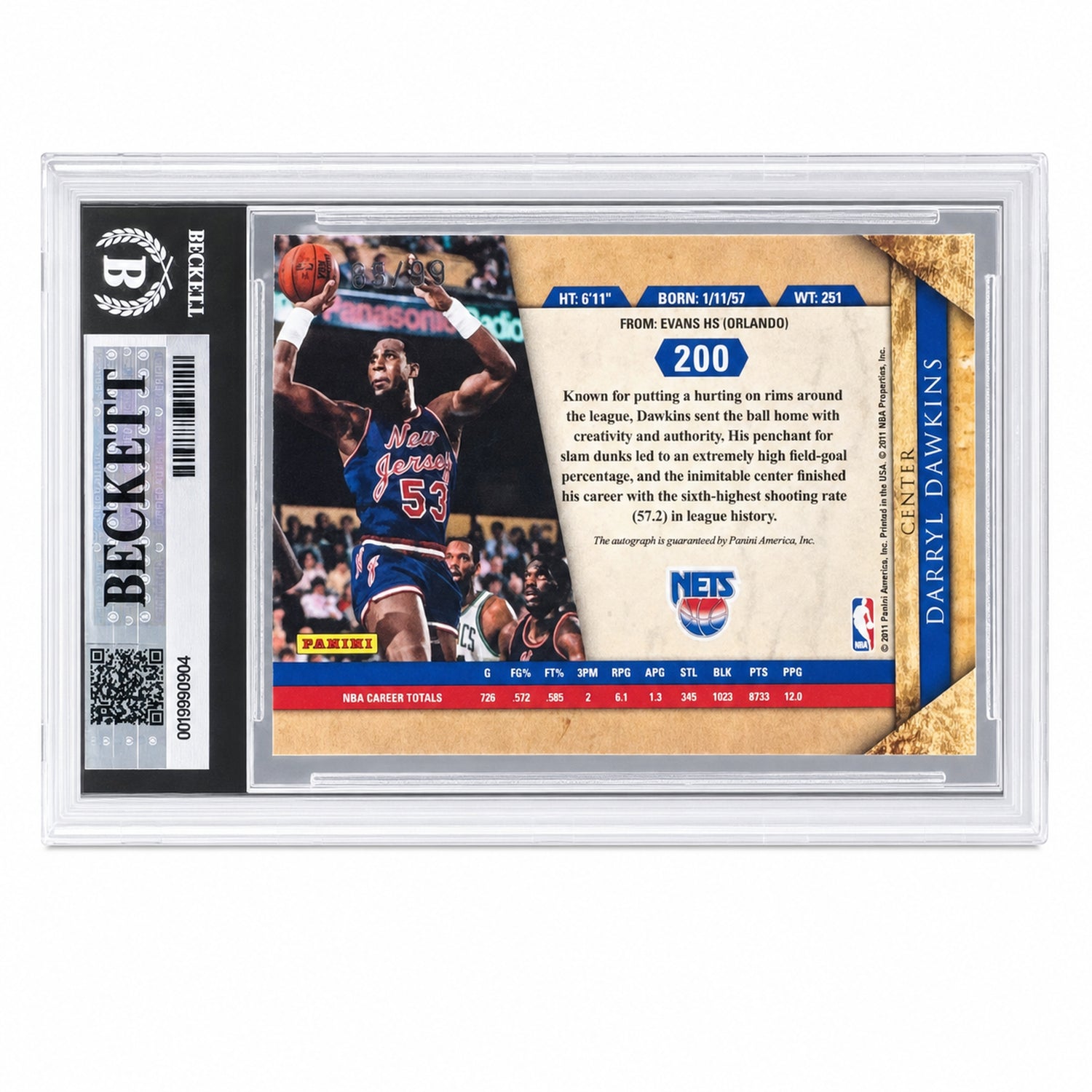 2010 Panini Gold Standard 200 Darryl Dawkins Signatures /99 Beckett 9 Mint New Jersey Nets Auto