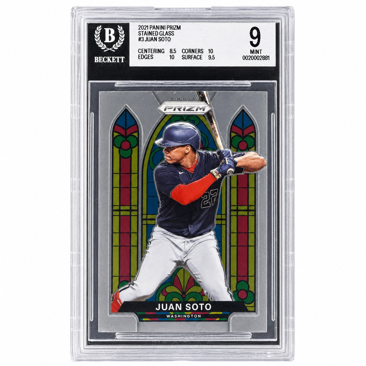 2021 Panini Prizm Juan Soto #SG-3 Stained Glass Nationals BGS 9