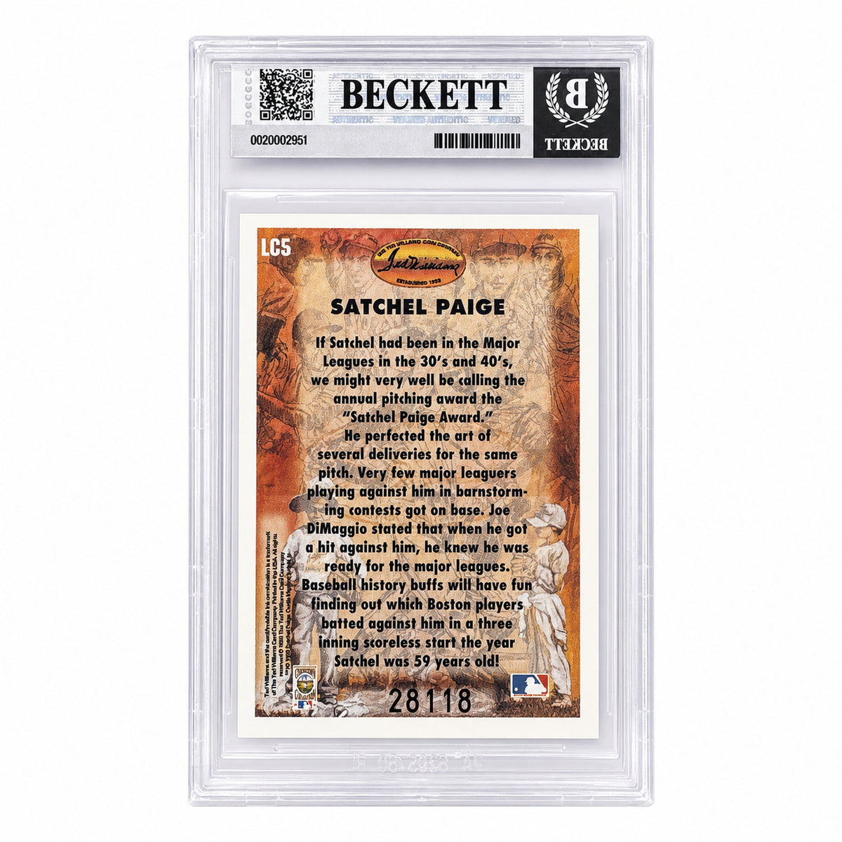 1993 Ted Williams Locklear Collection Satchel Paige #LC5 BGS 8.5