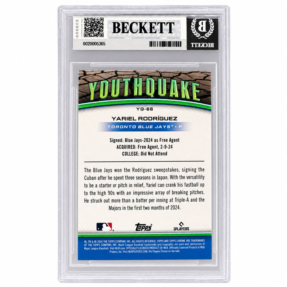 2024 Topps Chrome Update Yariel Rodriguez Youthquake Gold Refractor /50 BGS 9