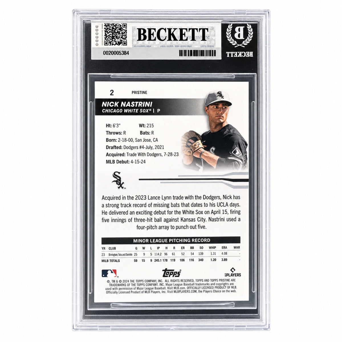2024 Topps Pristine Refractors #2 Nick Nastrini /15 BGS 9