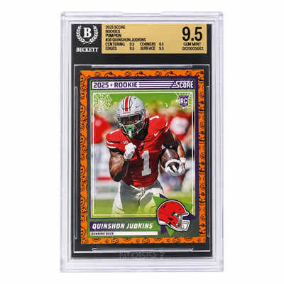 2025 Score Quinshon Judkins #38 Pumpkin Rookie Beckett 9.5