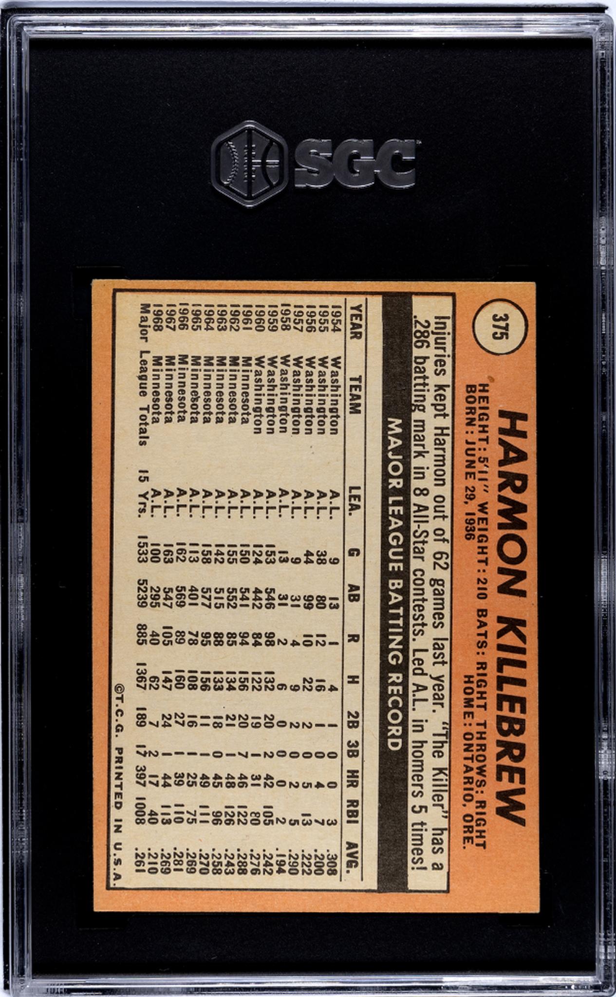 1969 Topps #375 Harmon Killebrew SGC 4.5