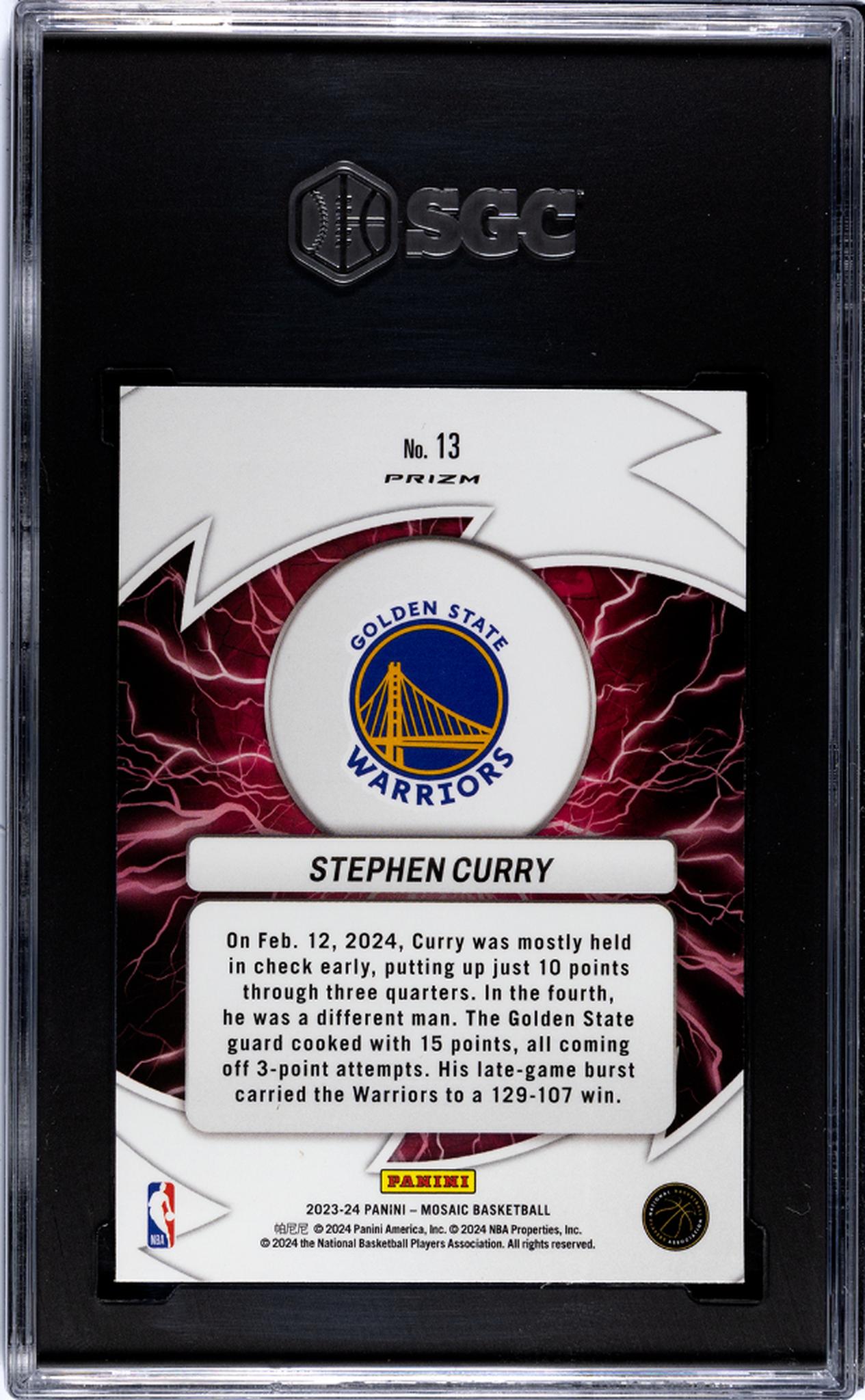 2023-24 Panini Mosaic #13 Stephen Curry Thunder Road Mosaic Prizm SGC 9.5