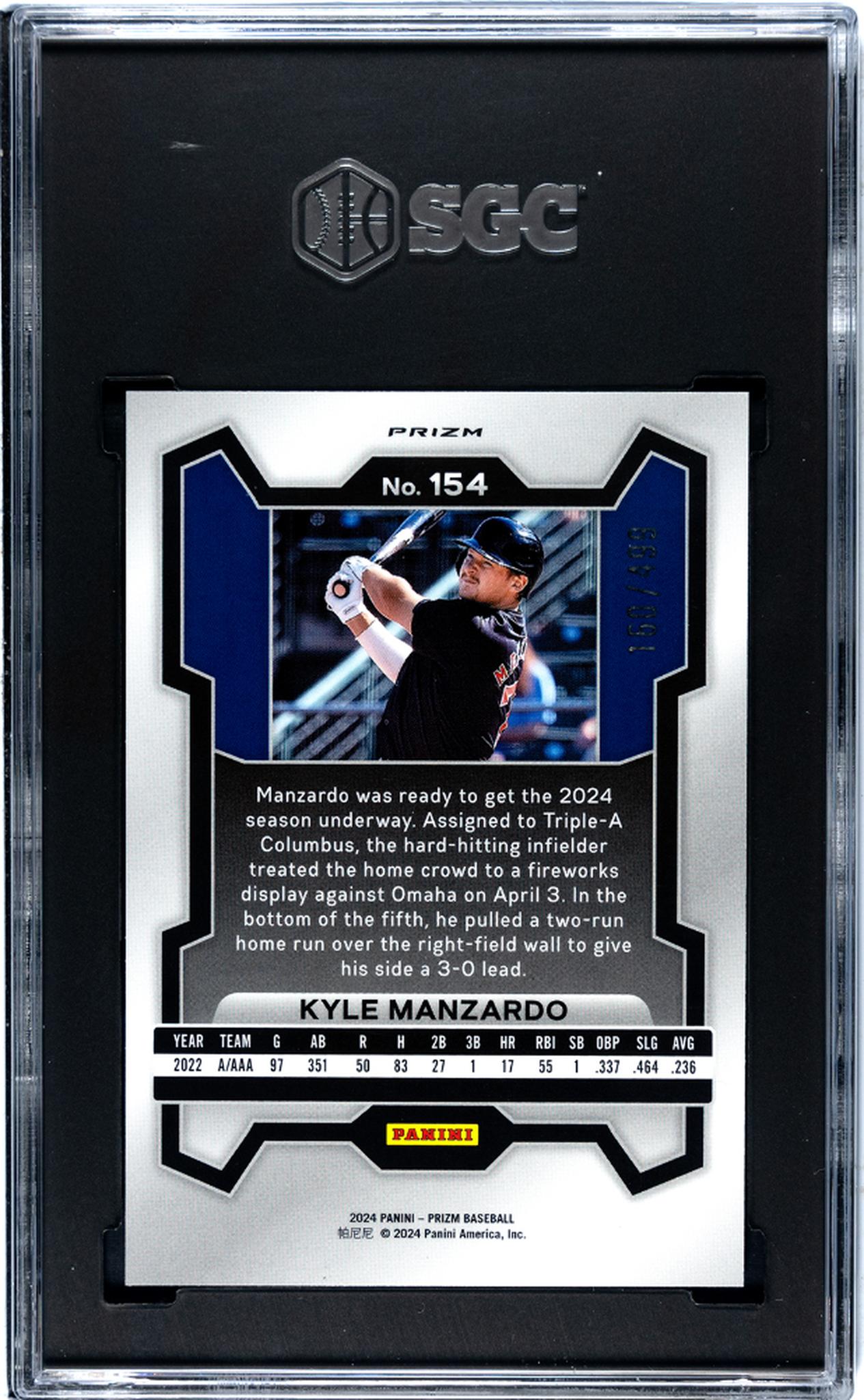 2024 Prizm #154 Kyle Manzardo Pulsar Prizm /499 SGC 9