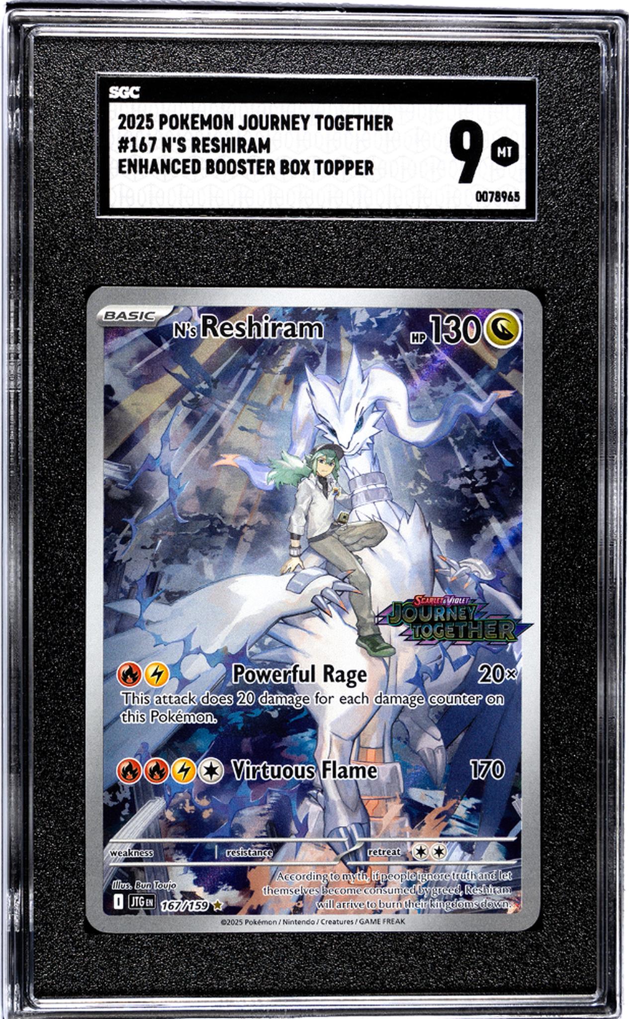 2025 Pokemon Journey Together #167 N's Reshiram Enhanced Booster Box Topper SGC 9
