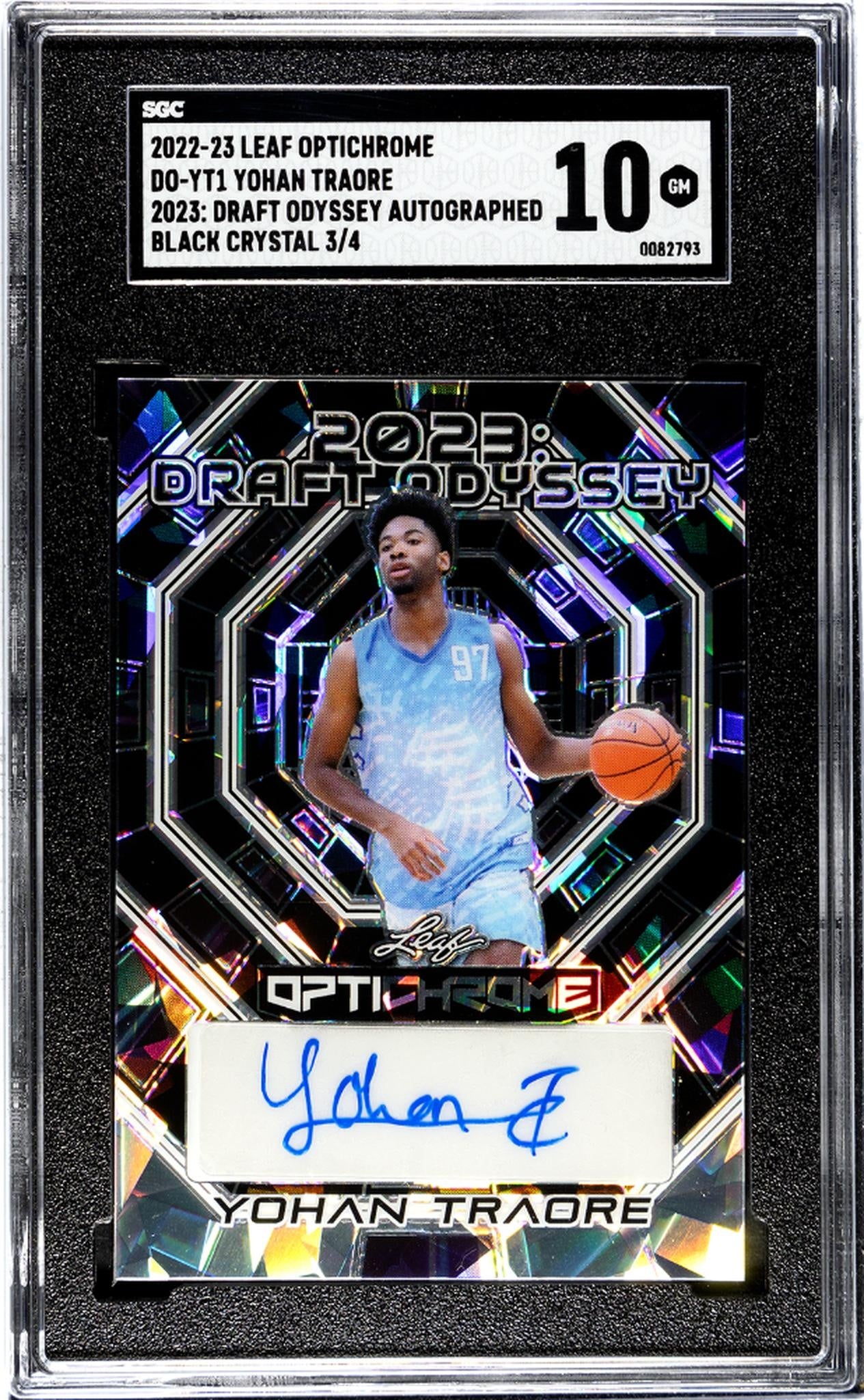 2022-23 Leaf Optichrome #DO-YT1 Yohan Traore 2023: Draft Odyssey Auto. Black Crystal 3/4 SGC 10