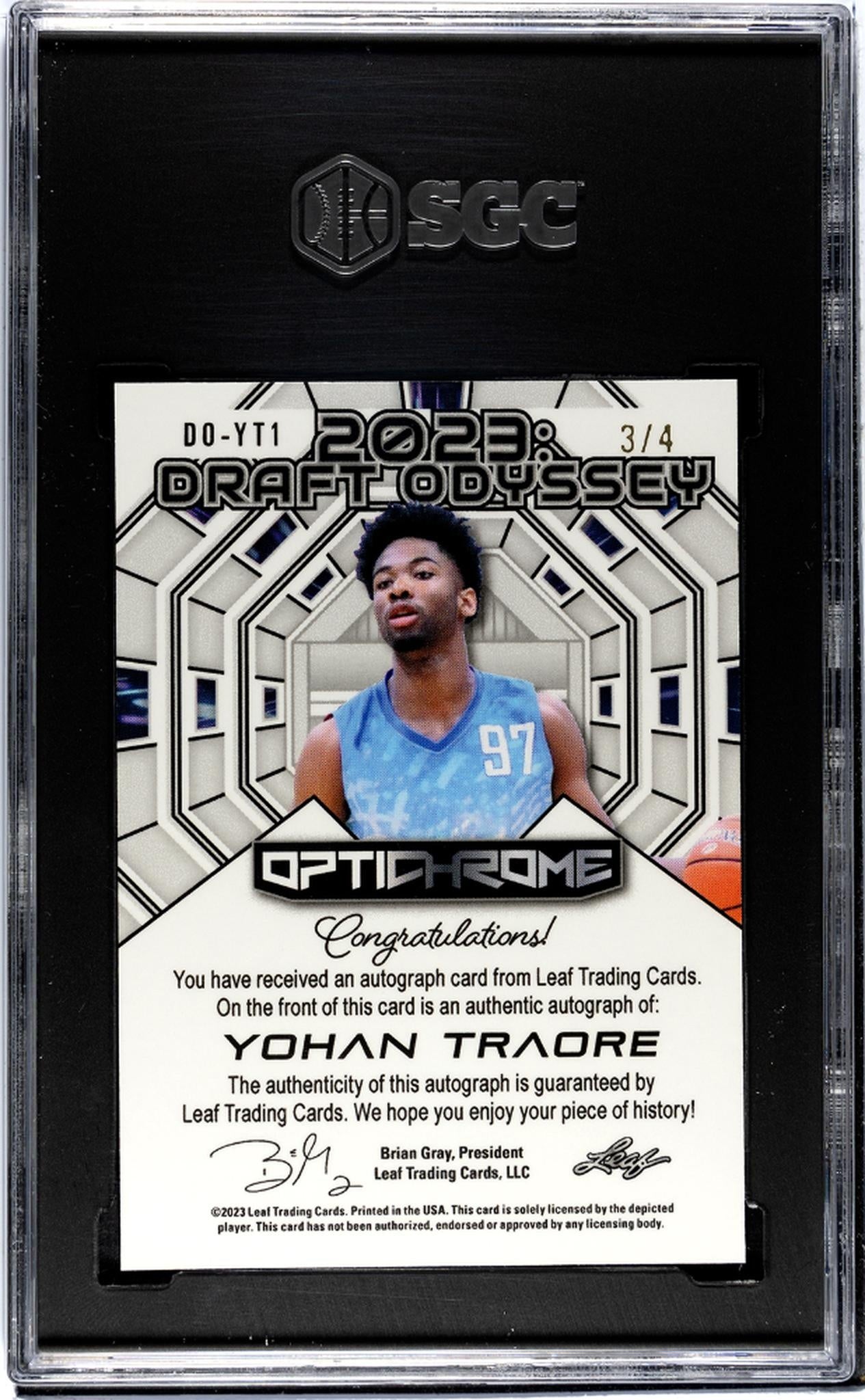 2022-23 Leaf Optichrome #DO-YT1 Yohan Traore 2023: Draft Odyssey Auto. Black Crystal 3/4 SGC 10