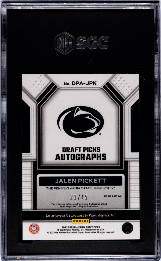 2023-24 Panini Prizm Draft Picks #DPA-JPK Jalen Pickett Autos. Orange Pulsar Prizm 23/49 SGC 10