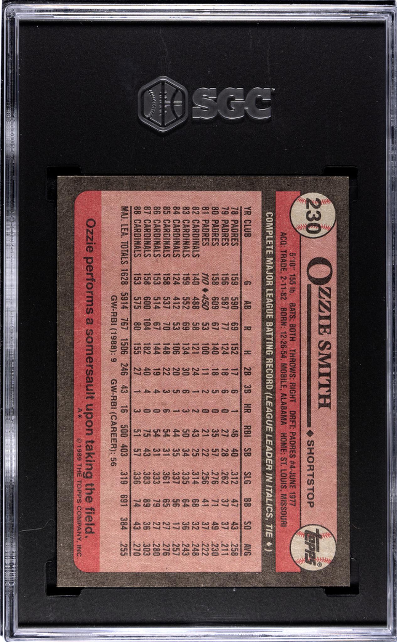1989 Topps Ozzie Smith #230 SGC 7.5