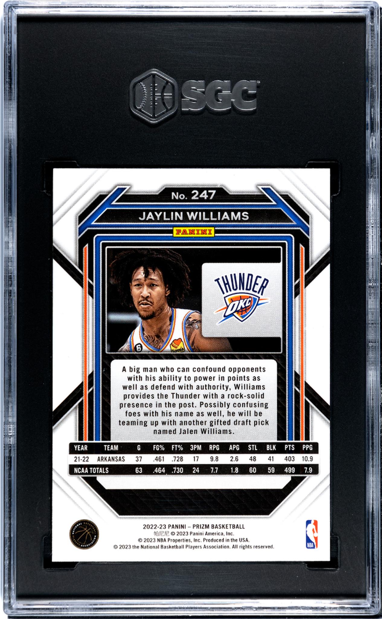 2022-23 Panini Prizm Jaylin Williams #247 RC SGC 9