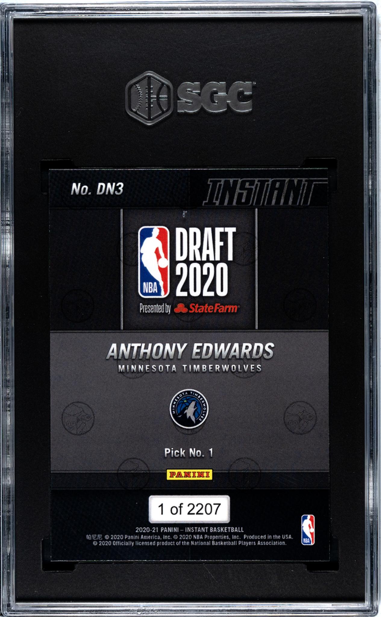 2020-21 Panini Instant Draft Night 2020 Anthony Edwards #DN3 RC /2207 SGC 10