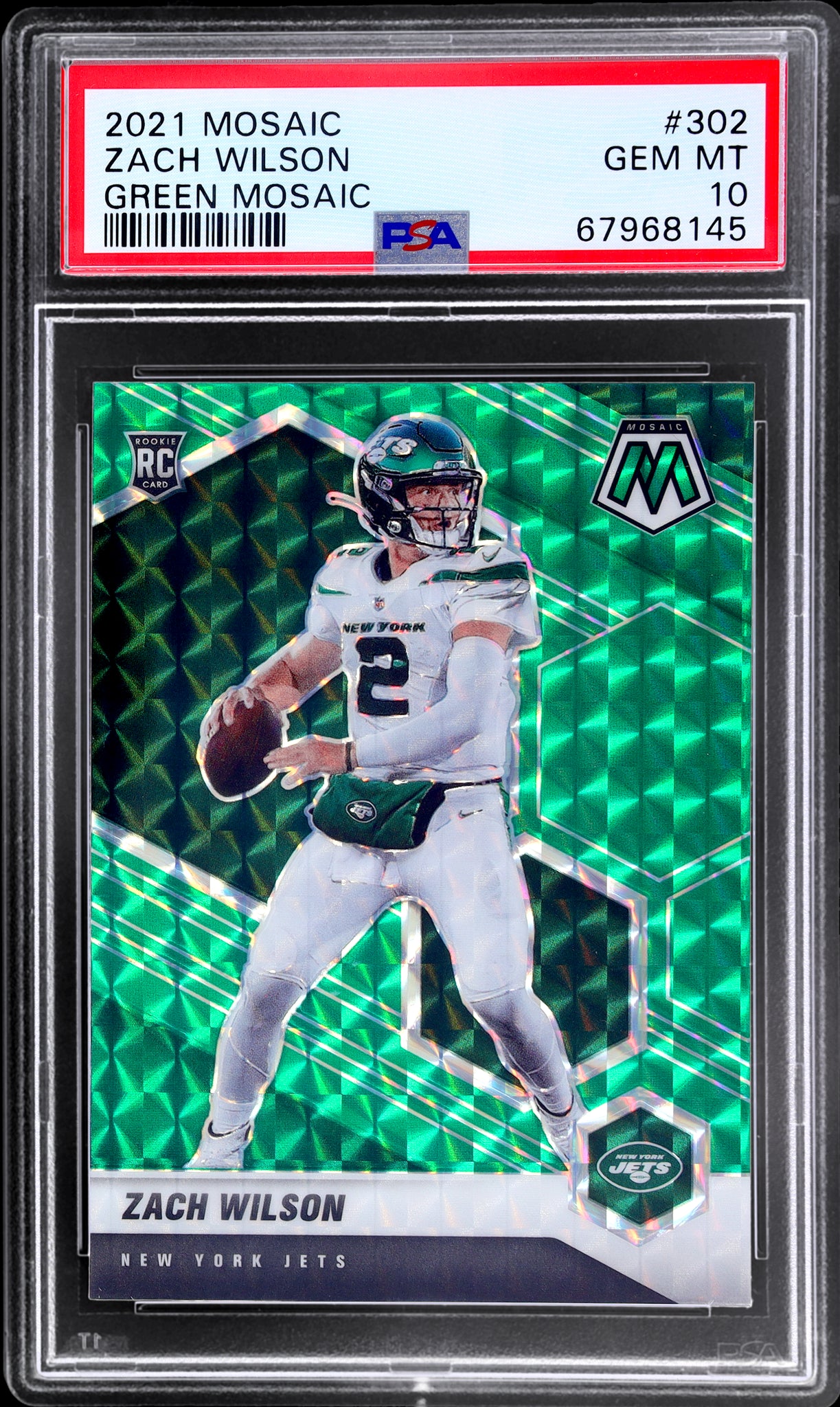 2021 Panini Mosaic #302 Zach Wilson Green Mosaic Prizm PSA 10