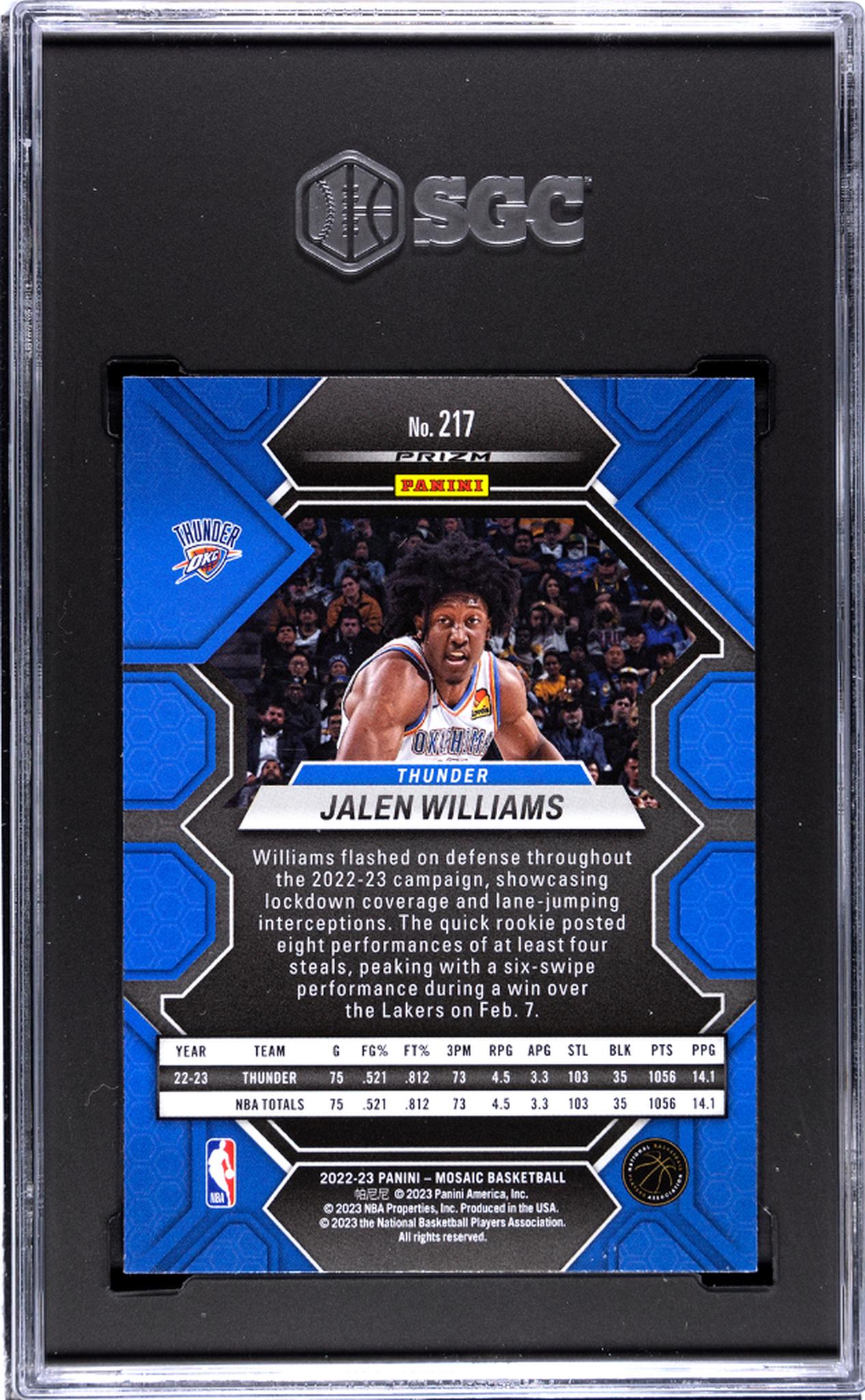 2022-23 Panini Mosaic #217 Jalen Williams Green Prizm SGC 9.5