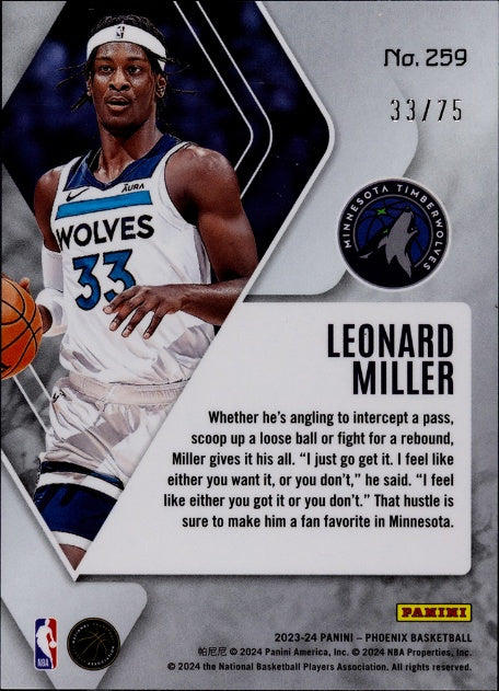 2023-24 Panini Phoenix #259 Leonard Miller Lava 33/75 SGC 9