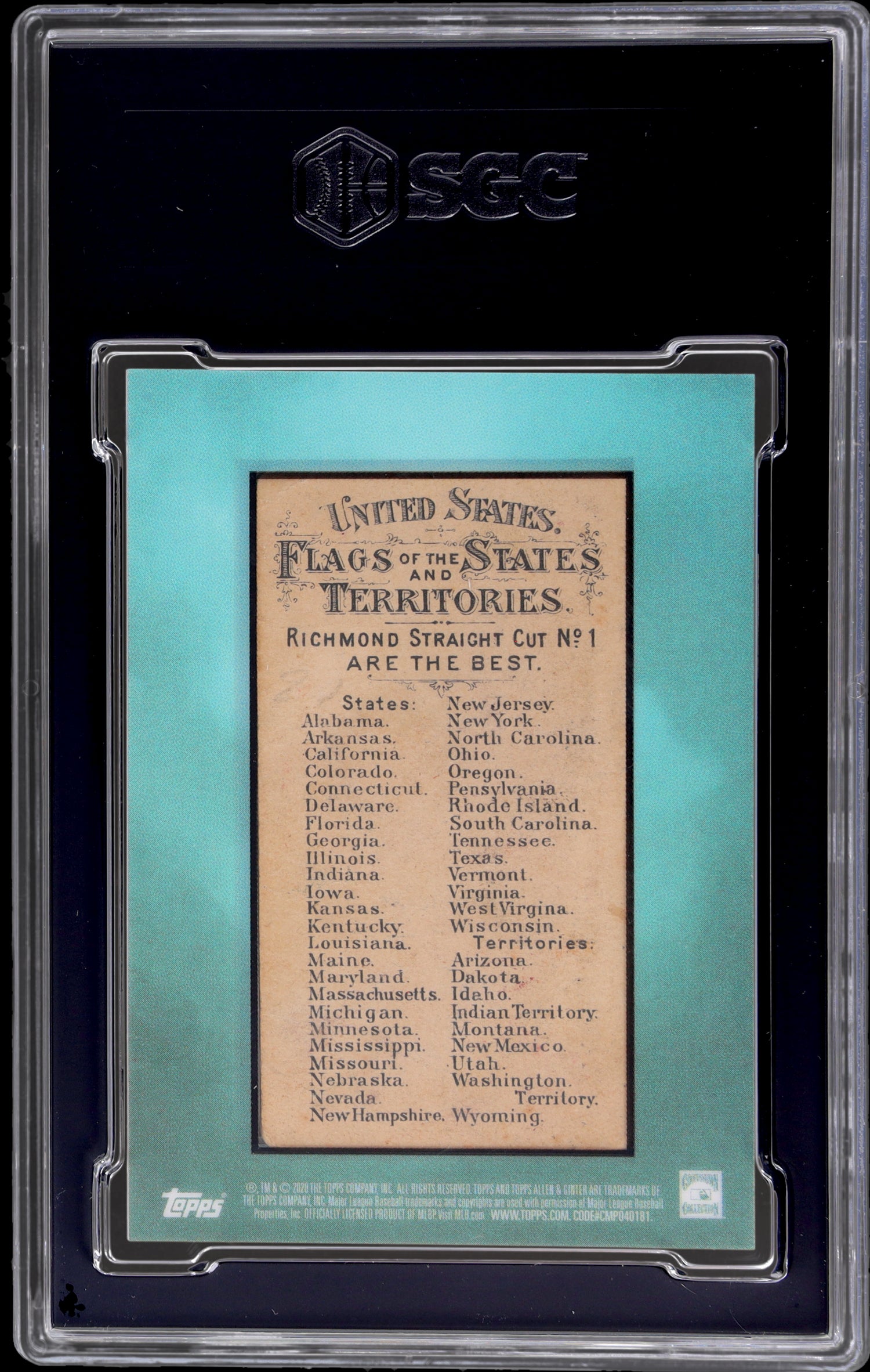 2020 Topps Allen & Ginter Framed Originals Ohio 1/1 SGC 7