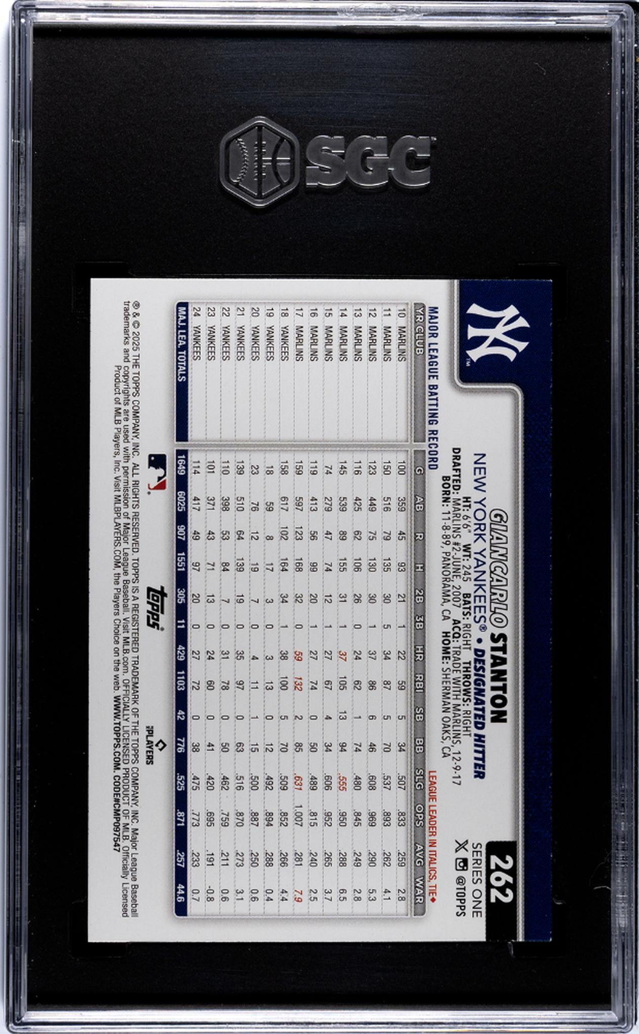 2025 Topps Giancarlo Stanton #262 SGC 9.5
