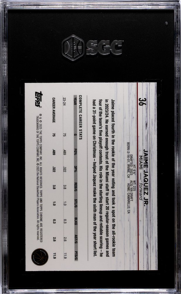 2024-25 Topps Chrome #36 Jaime Jaquez Jr. Purple Refractor SGC 10