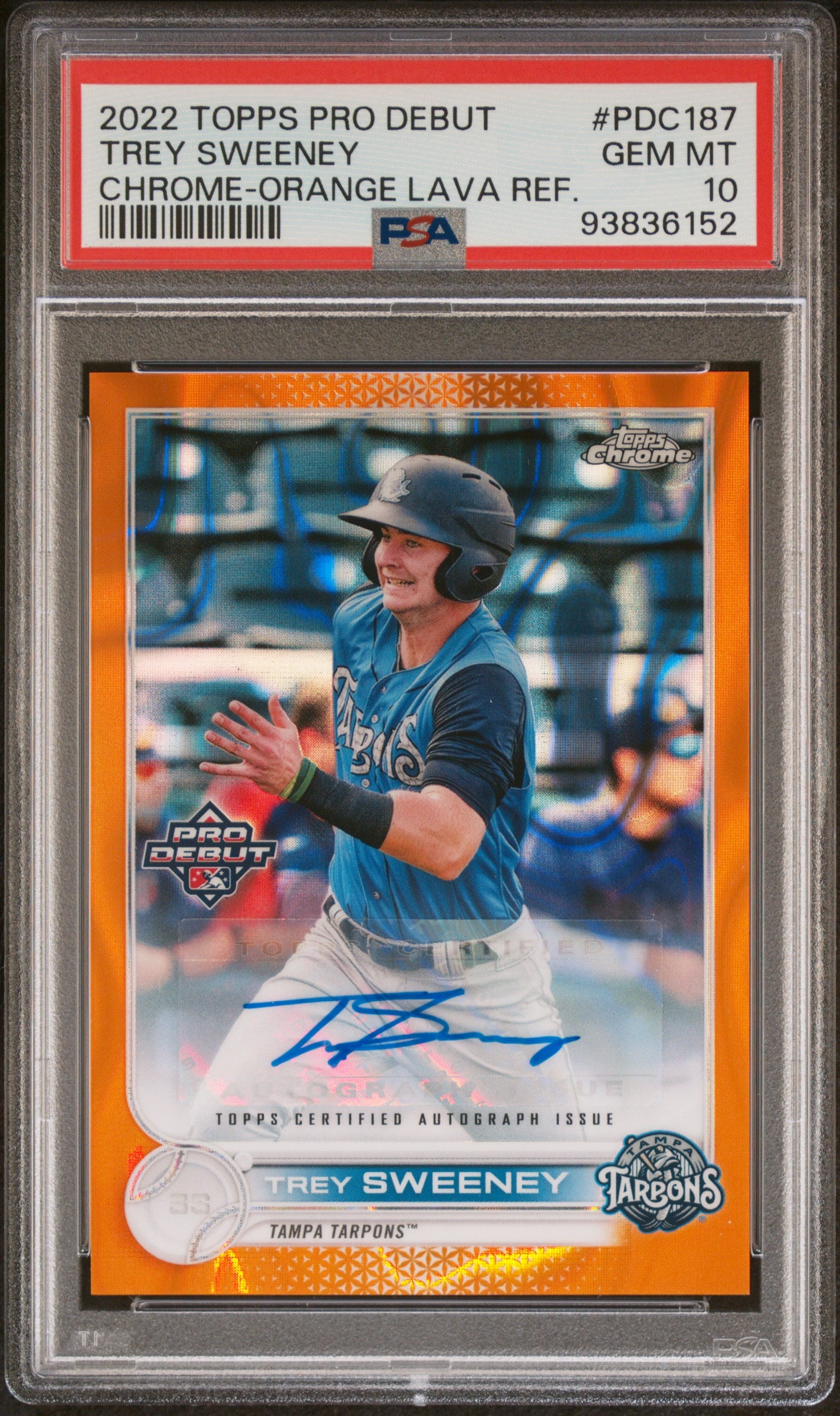 2022 Topps Pro Debut Chrome-Orange Lava Ref. Trey Sweeney 25/25 PSA 10