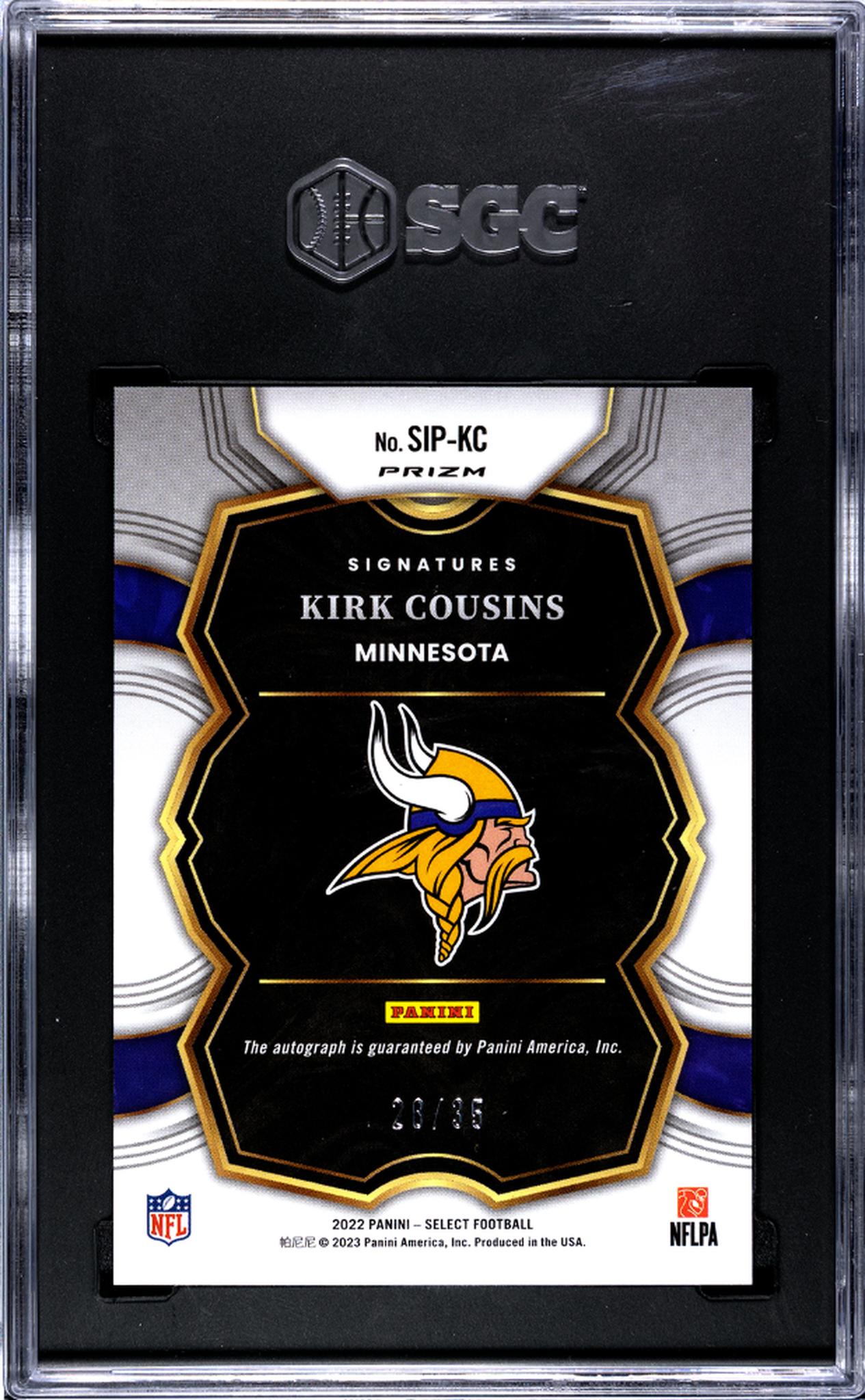 2022 Panini Select Light Blue Prizm Kirk Cousins #SIP-KC Auto/35 SGC 9.5 Auto 10