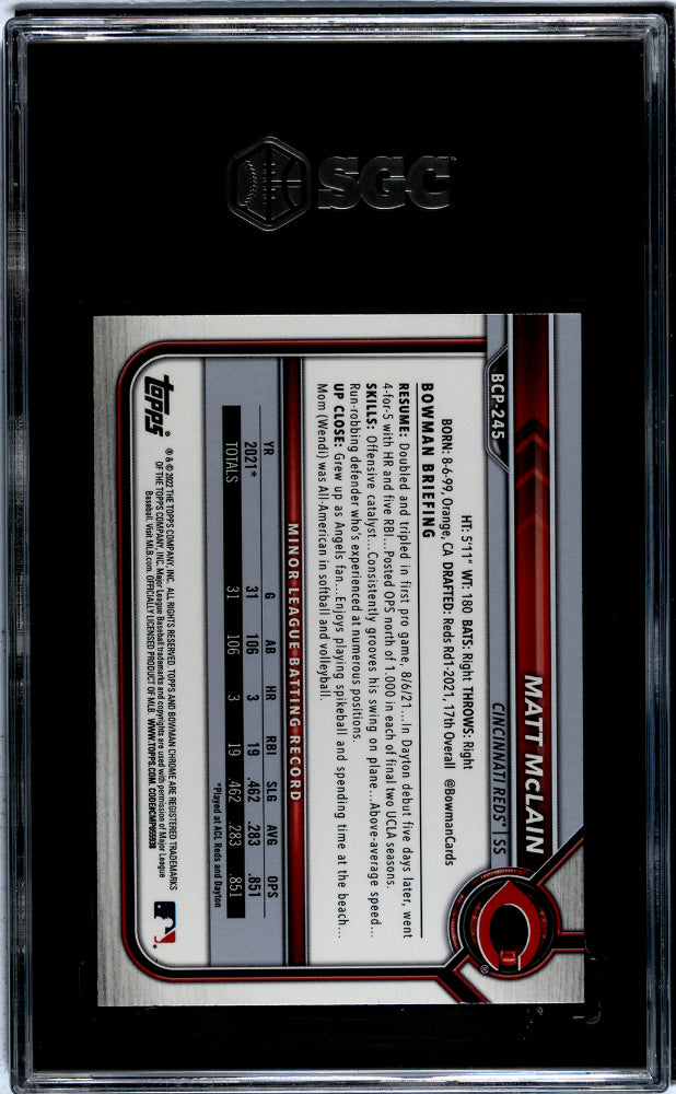 2022 Bowman Chrome Mega Box Matt McLain #BCP-245 SGC 8